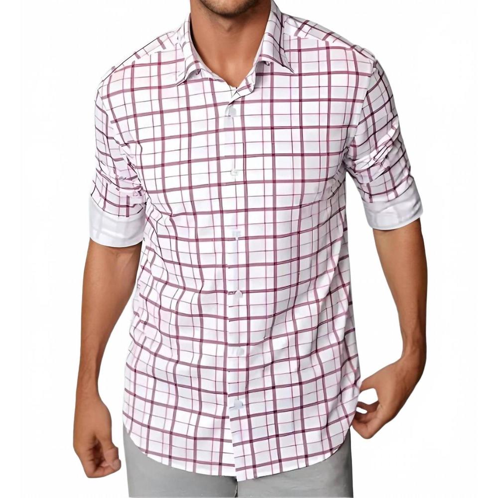 NEW BUKI carnaby plaid long sleeve tech shirt in white/ maroon
